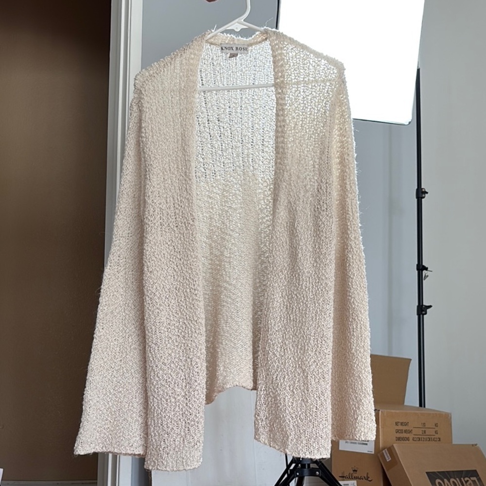 Knox Rose Beige Open-Front Bouclé Knit Cardigan